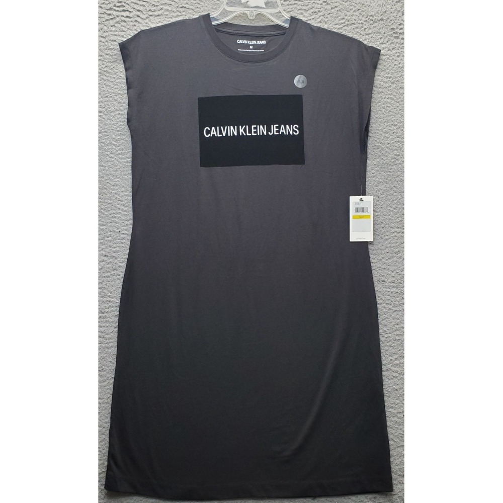 Calvin Klein Jeans Night Shirt Womens M Black Velvet Logo Crew Neck Pullover